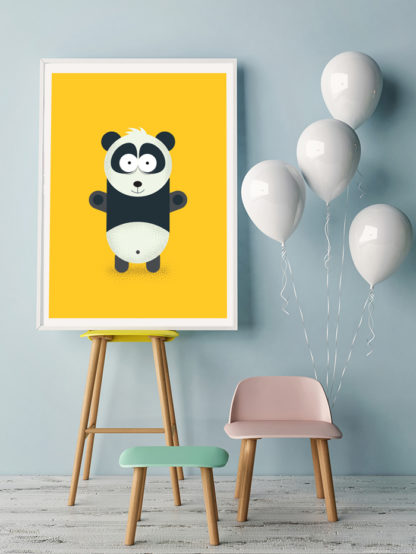 Framed Panda Graphic Design Illustration on a Bright Yellow Plain Background.