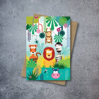 lion in the jungle blank greetings card