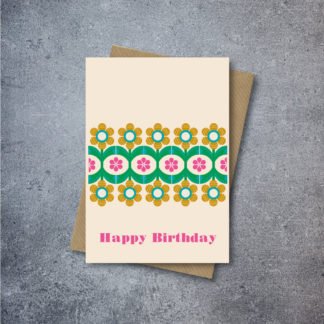 vintage marigold flower pattern birthday card