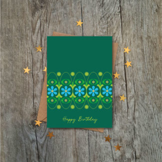 retro blue geranium pattern birthday card