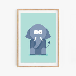Digital Illustration of a grey elephants on a teal background