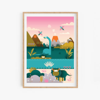 Dinosaurs in the Jungle A3 Art Print