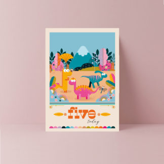 dinosaurs five today birthday card