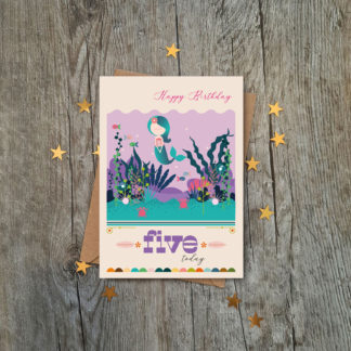 mermaid five today birthday card