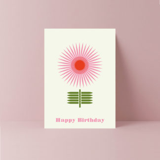 retro pink daisy flower birthday card