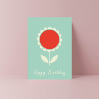 retro red and white vinca flower birthday card