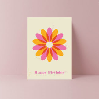 retro yellow and pink daisy flower birthday card