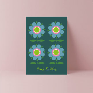 retro style sweet pea flower pattern birthday card