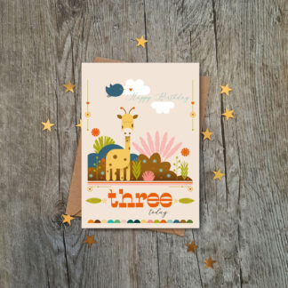 giraffe three today birthday card