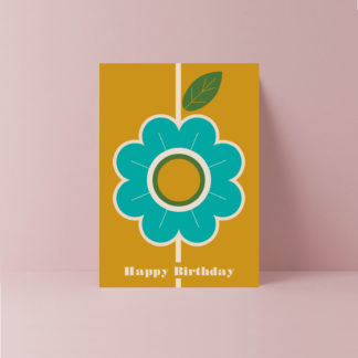 retro turquoise hibiscus flower birthday card