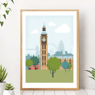 Big Ben and houses of parliament illustrated art print