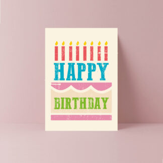 Happy Birthday Cake Letterpress Style Greetings Card