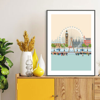 london eye and embankment illustrated art print