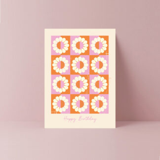retro style calendula flower pattern greetings card