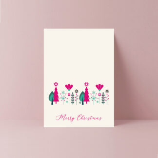scandinavian modern style frozen forest christmas card