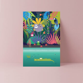 sloth in the jungle blank greetings card