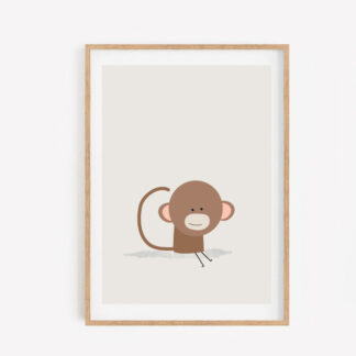 monkey illustration on cream a3 art print