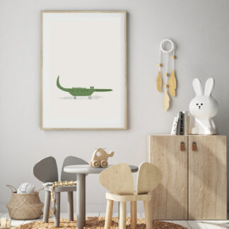 simple green alligator illustration - minimalist animal art