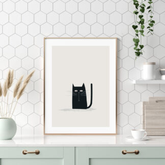 cute black cat illustration - minimalist animal art
