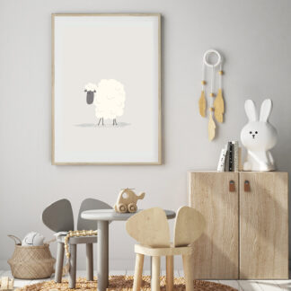 simple white sheep illustration - minimalist animal art