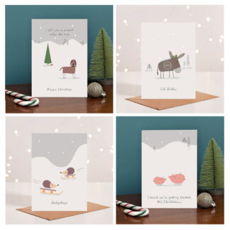 set of 9 cute funny animals christmas cards
