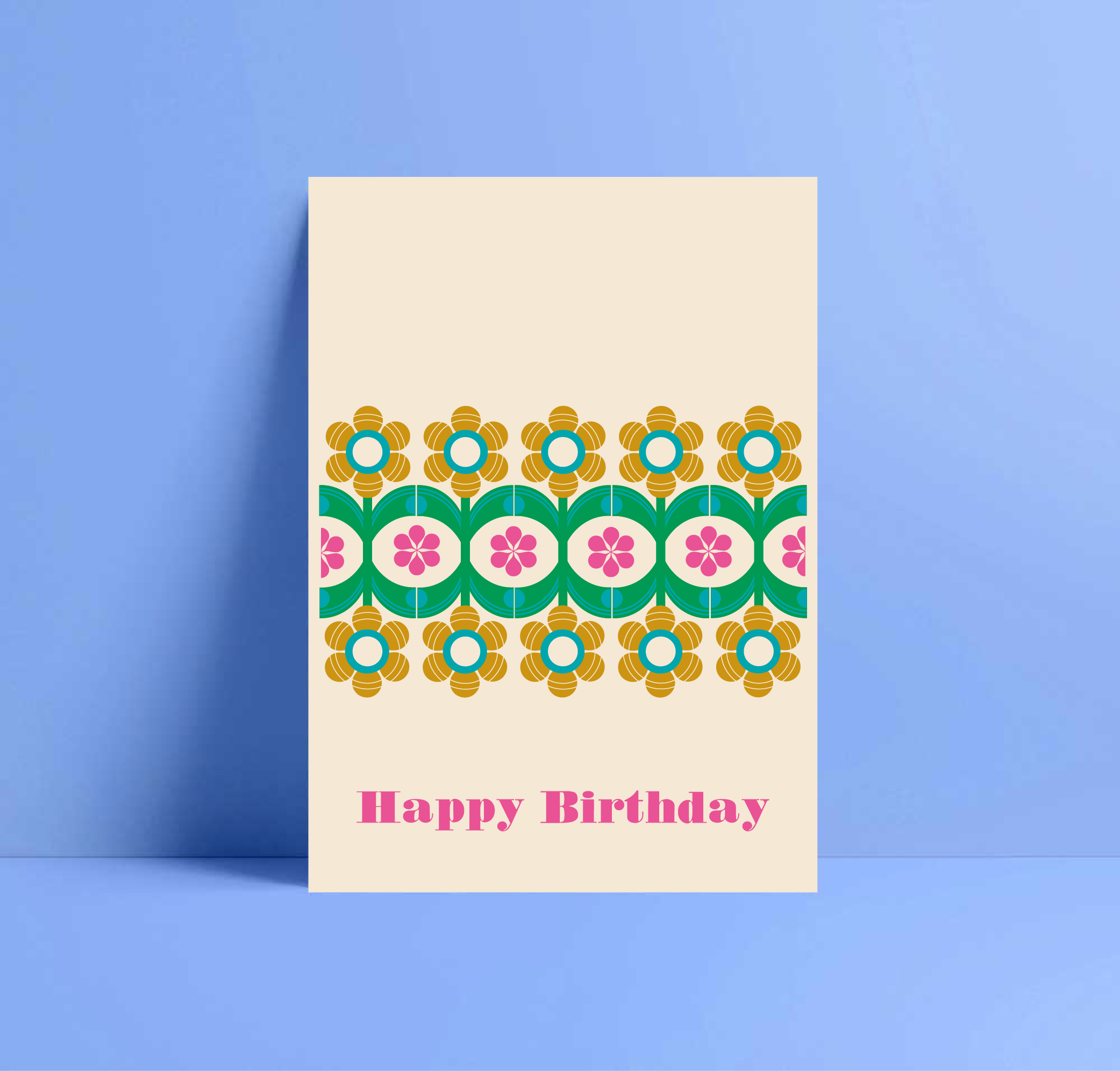 vintage marigold flower pattern birthday card