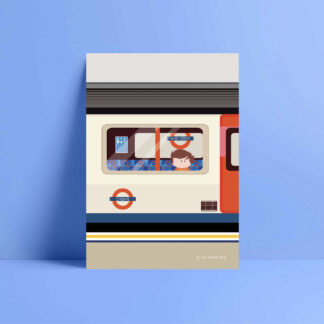 boy on the train greetings card