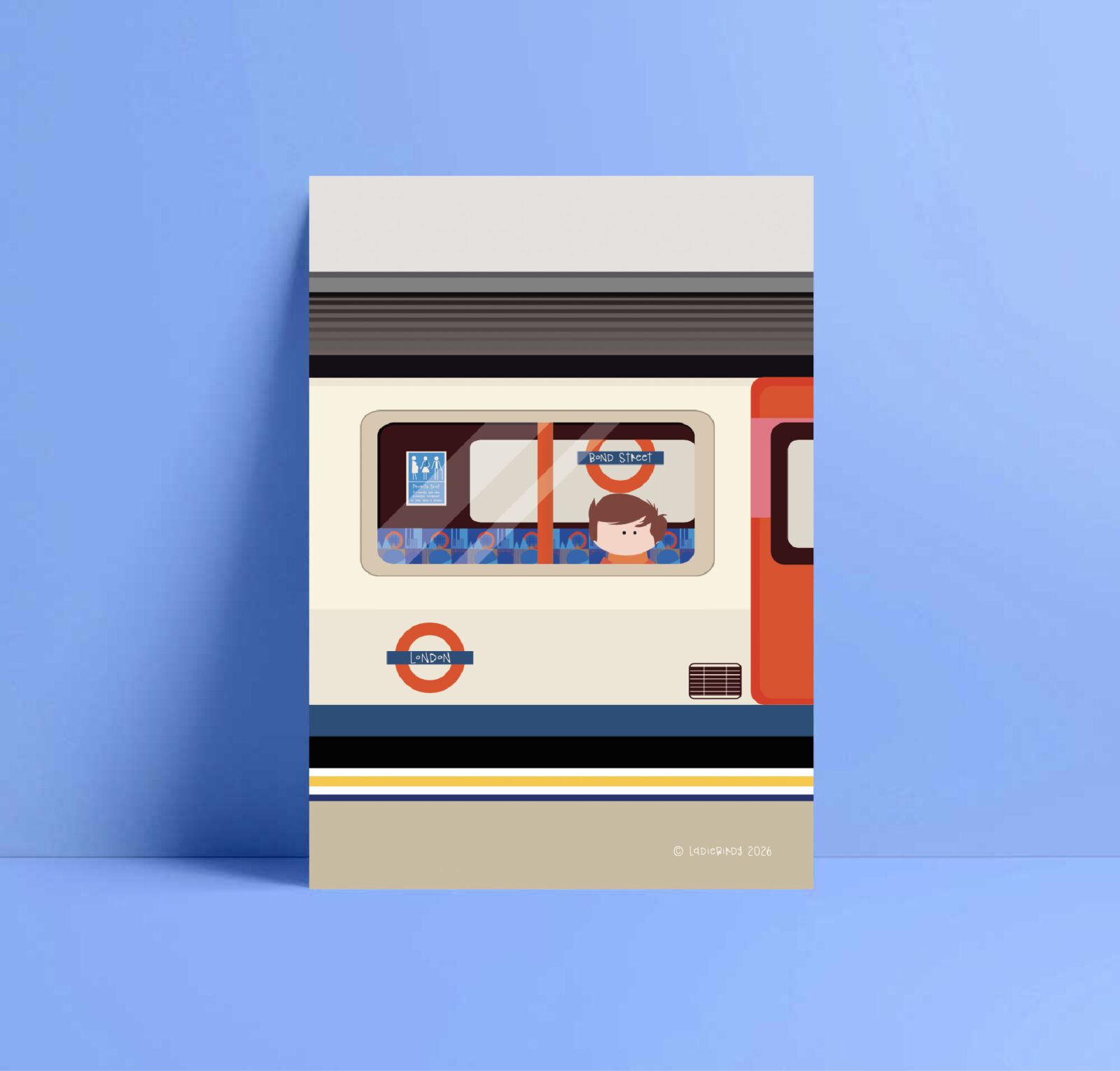 boy on the train greetings card